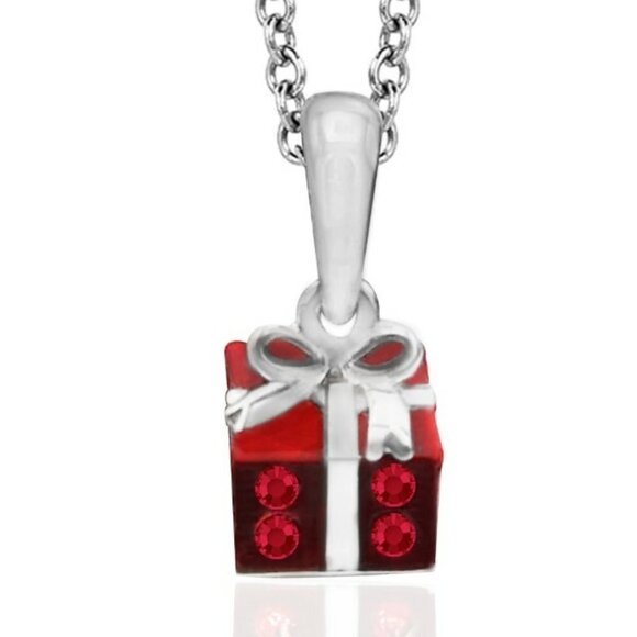 Swarovski Crystal Red Gift Box Pendant Necklace - Chic Women Holiday Jewelry - Picture 4 of 8